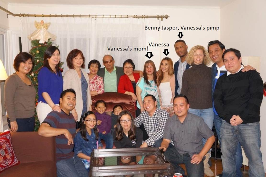 The Rallonza and Adorable Families with Benny Jasper, who is Vanessa Marie Adorable Rallonza's Pimp; picture also includes Maria Aurora Adorable Rallonza, Paul Rallonza, Don Rallonza, Maria Fe Adorable Del Mundo, Isaias David Adorable Del Mundo, Nikki Mahan, Robert Mahan Jr., Lanna del Mundo Mahan, Gloria Rallonza Dirain and husband Matias Coloma Dirain, Rose Mylene Rallonza Dirain, Jun Michael R Dirain, Jane Bertolani